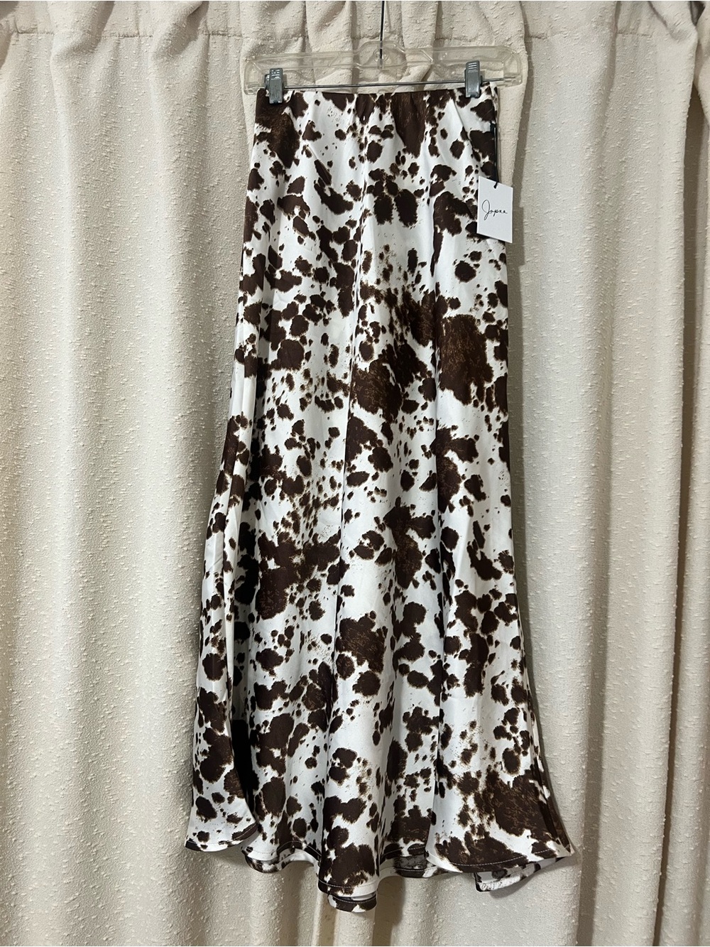 Japna Brown and White Cow-Print Satin Maxi Skirt